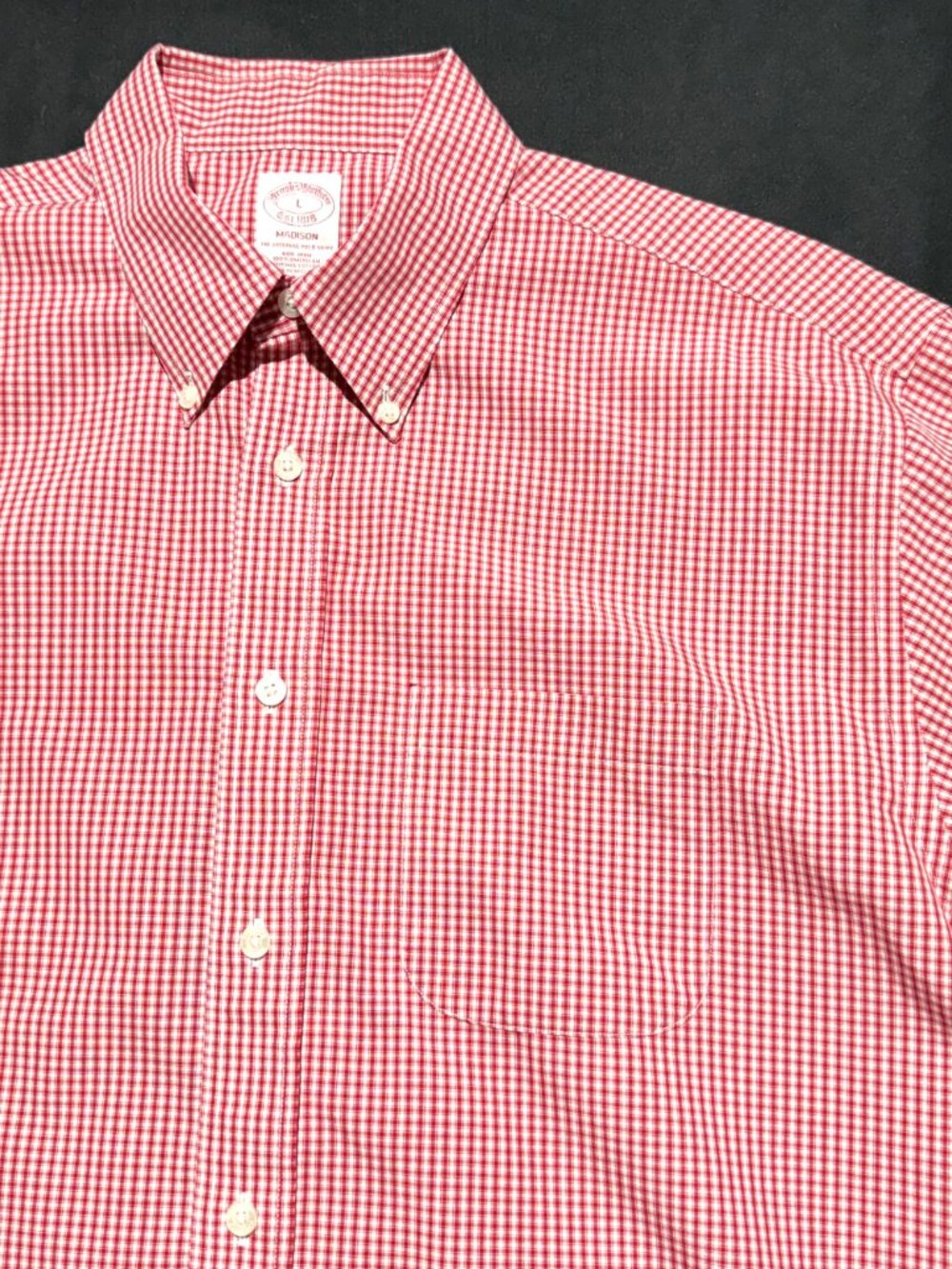 Brooks Brothers Madison Mens Shirt Large Red Check 100% Supima Cotton Non Iron